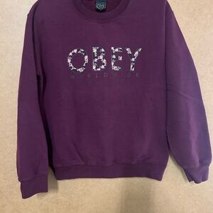 Vintage Obey Maroon Crewneck Sweatshirt with Floral Logo